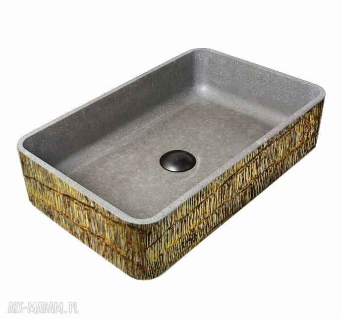 TREASURE - betonowa umywalka nablatowa z metalicznym, strukturalnym zdobieniem