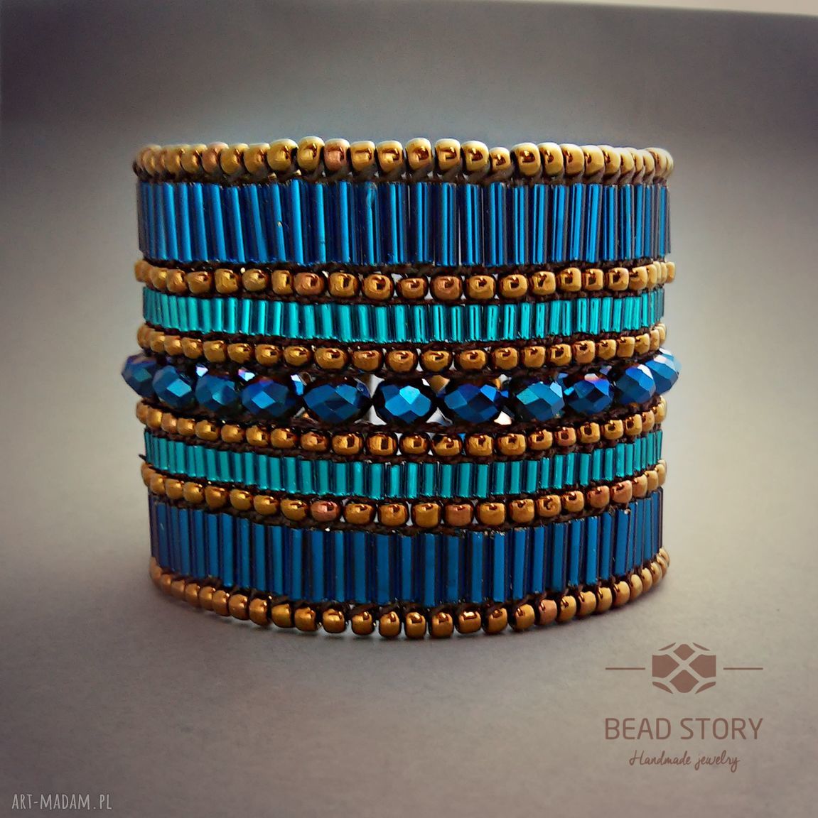 Treasure Turquoise - turkusowa bransoletka etno-boho z koralików na krosno