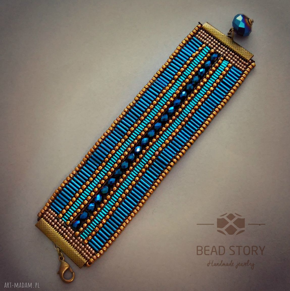 Treasure Turquoise - turkusowa bransoletka etno-boho z koralików na krosno