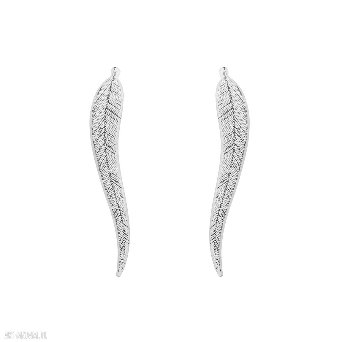 Srebrne kolczyki długie piórka srebro modowe sztyfty trendy