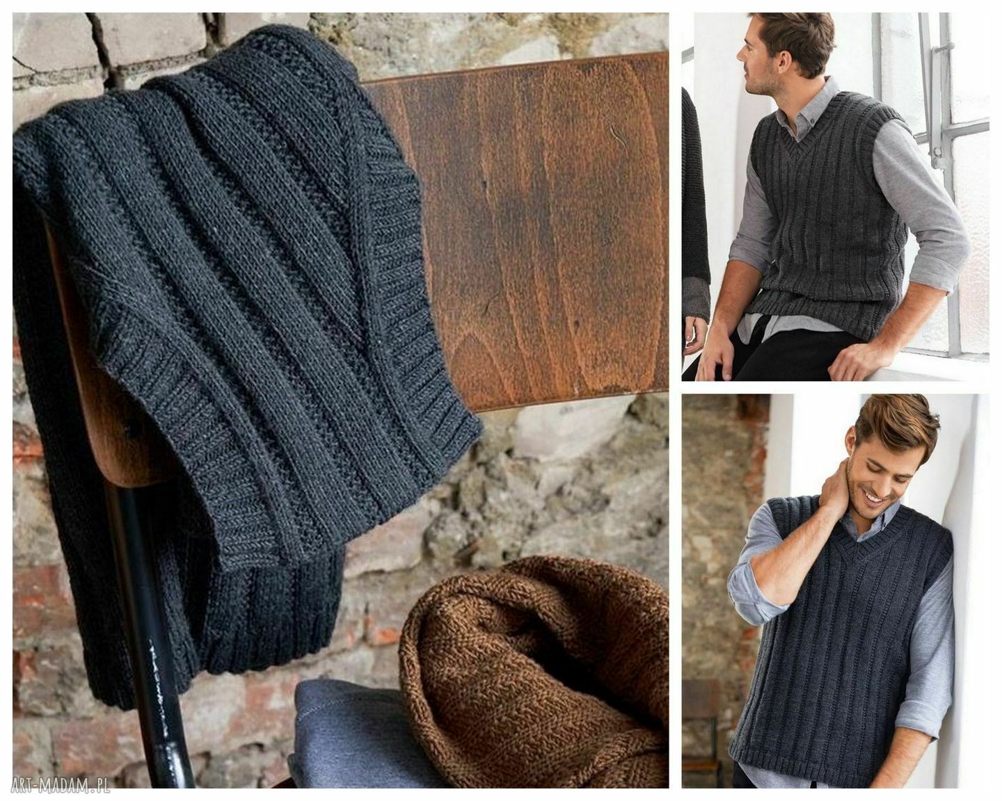 Kamizelka Trento z wełny merino superwash - ręcznie robiona, szara