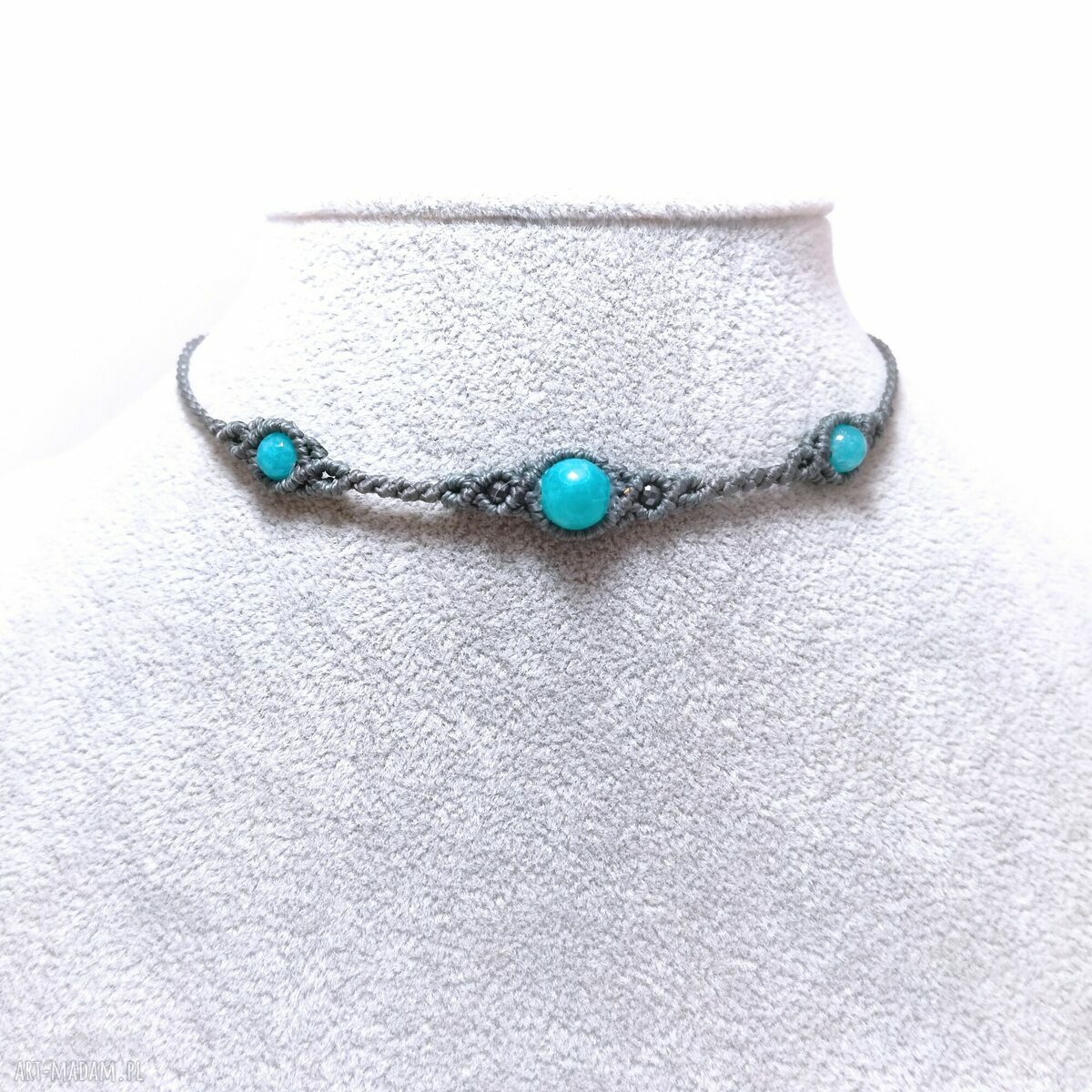 Komplet "Trio" z amazonitem i agatem w mikromakrama (bransoletka i choker)