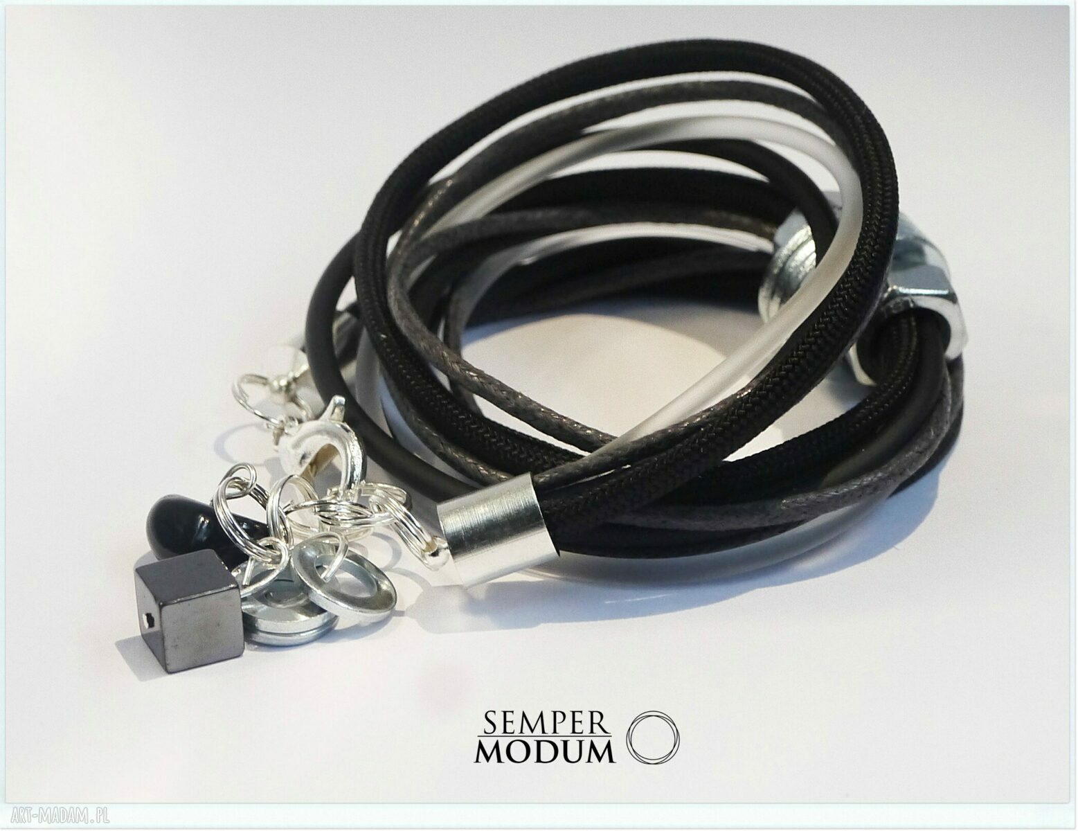 Trio Metal - bransoletka handmade z linki kauczukowej, noszona też jako naszyjnik