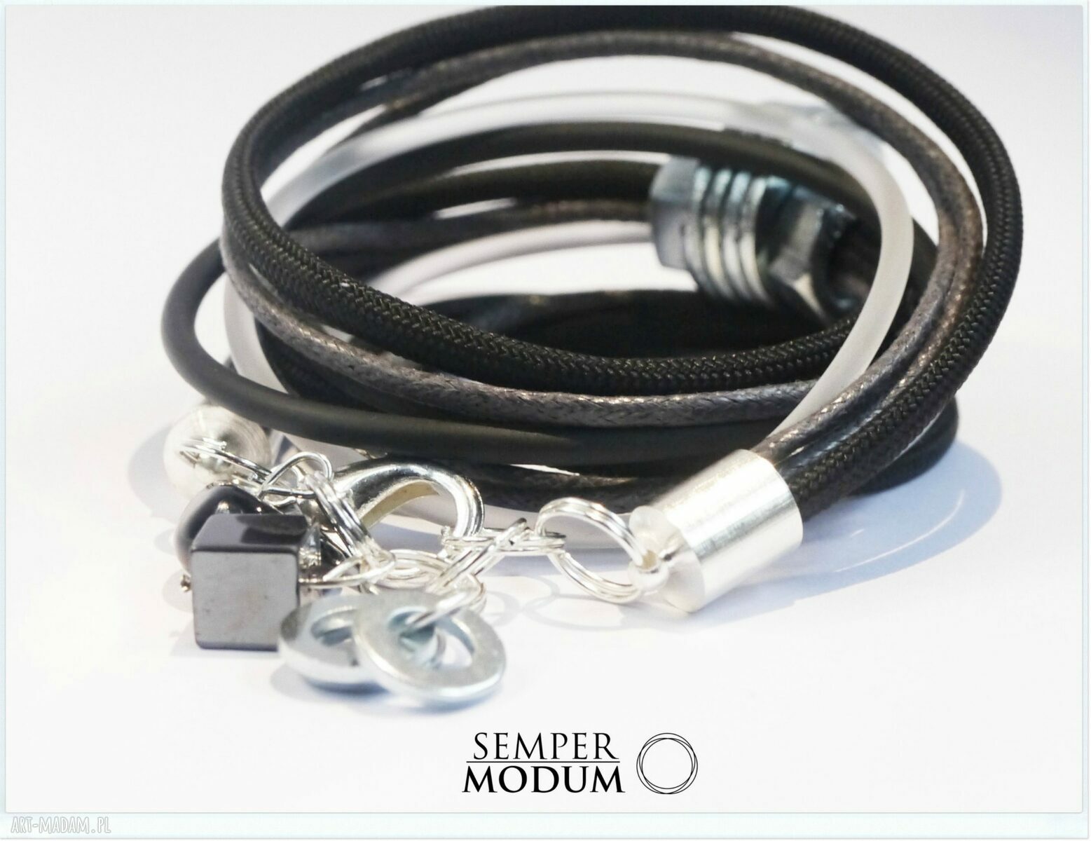 Trio Metal - bransoletka handmade z linki kauczukowej, noszona też jako naszyjnik