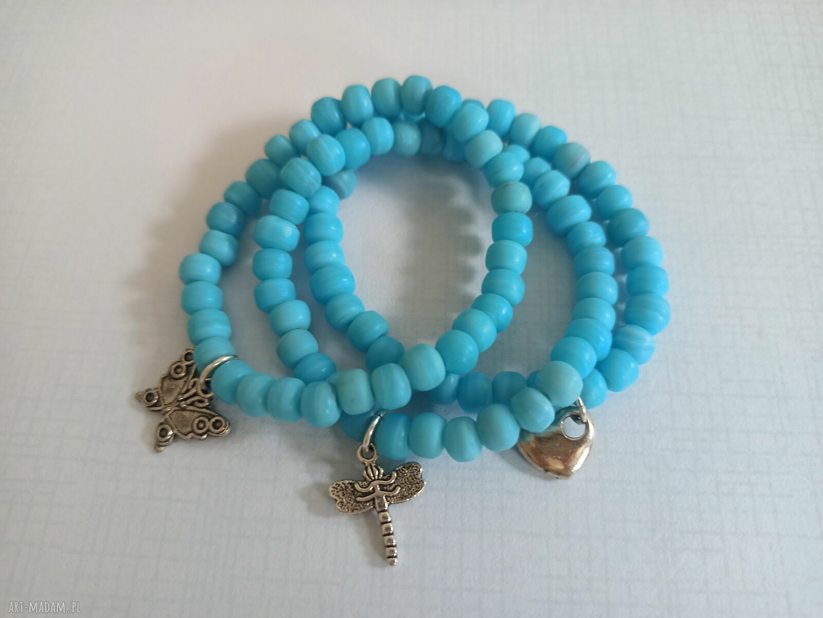 Triple blue - lekki zestaw 3 bransoletek boho z niebieskich koralików