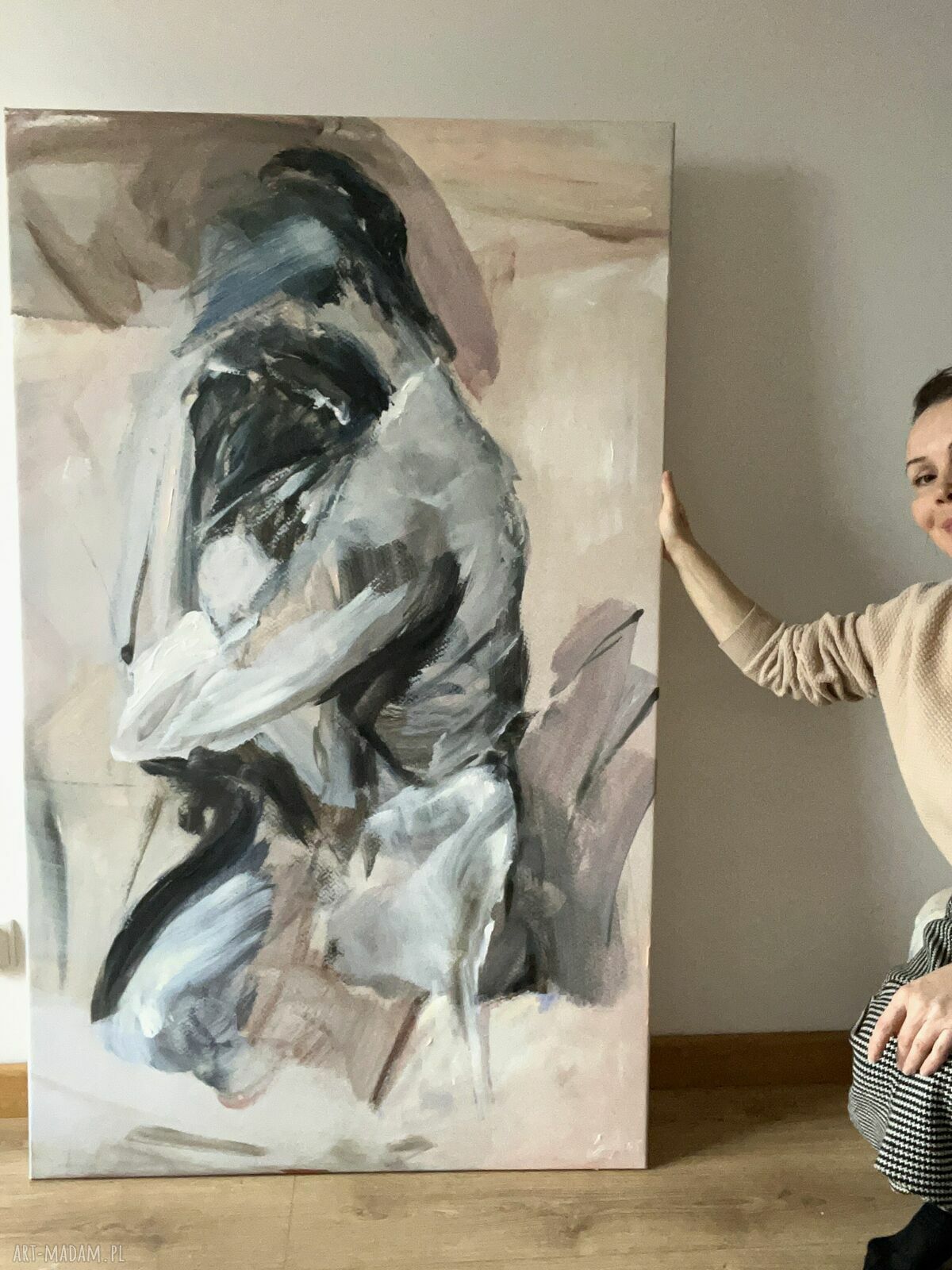 "Trochę Czekałam" - obraz nad łóżko 150x90 cm w pastelach