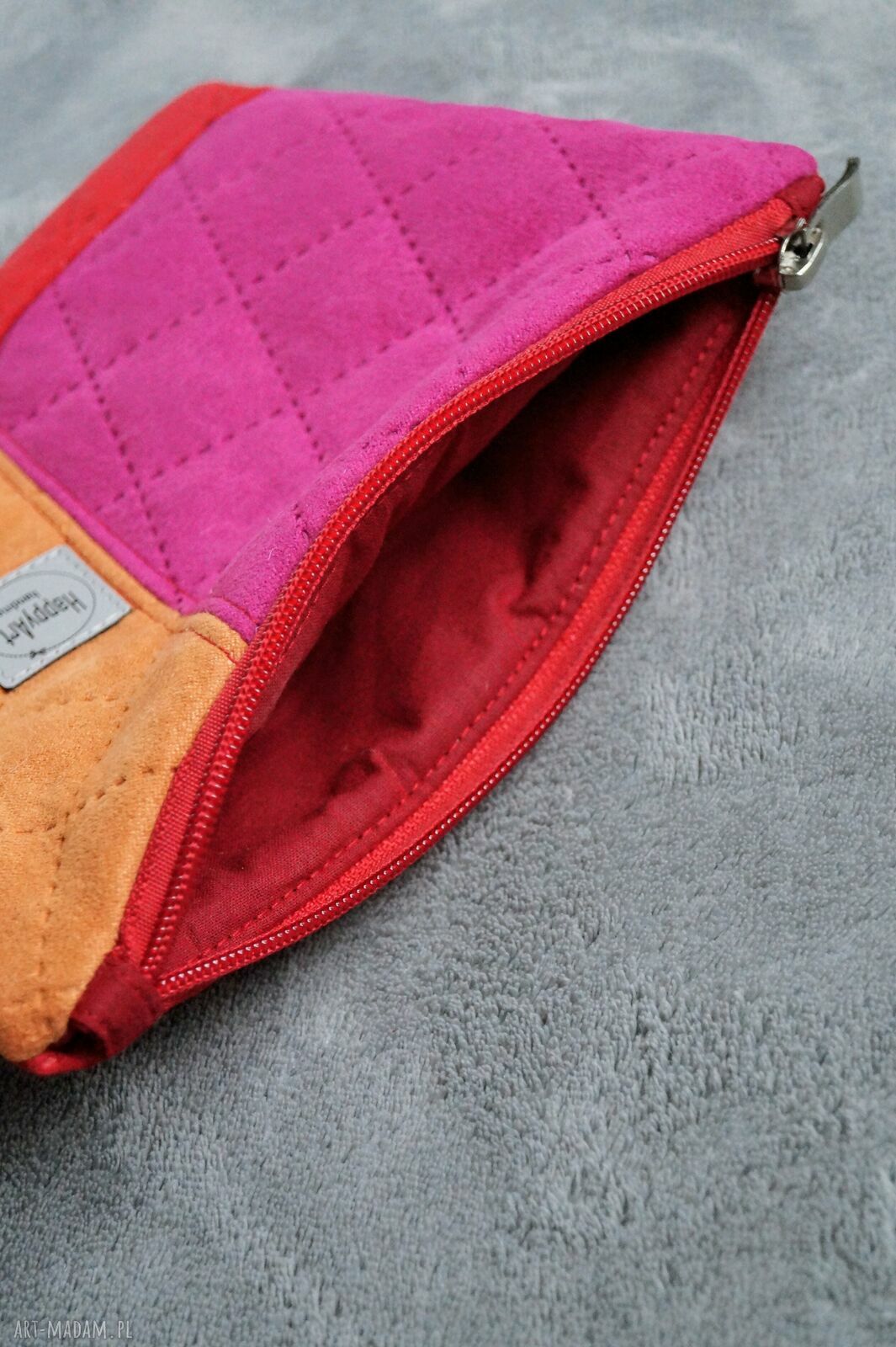 Trójkolorowa pikowana kosmetyczka handmade - patchwork dla Twojej torebki