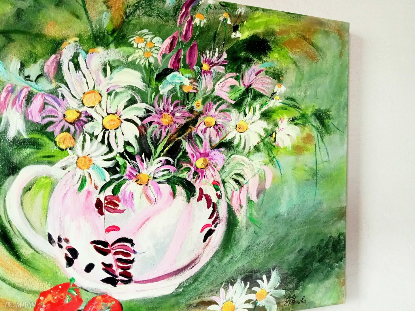 Truskawkowe lato - obraz truskawki i przyroda (50x40x2 cm)