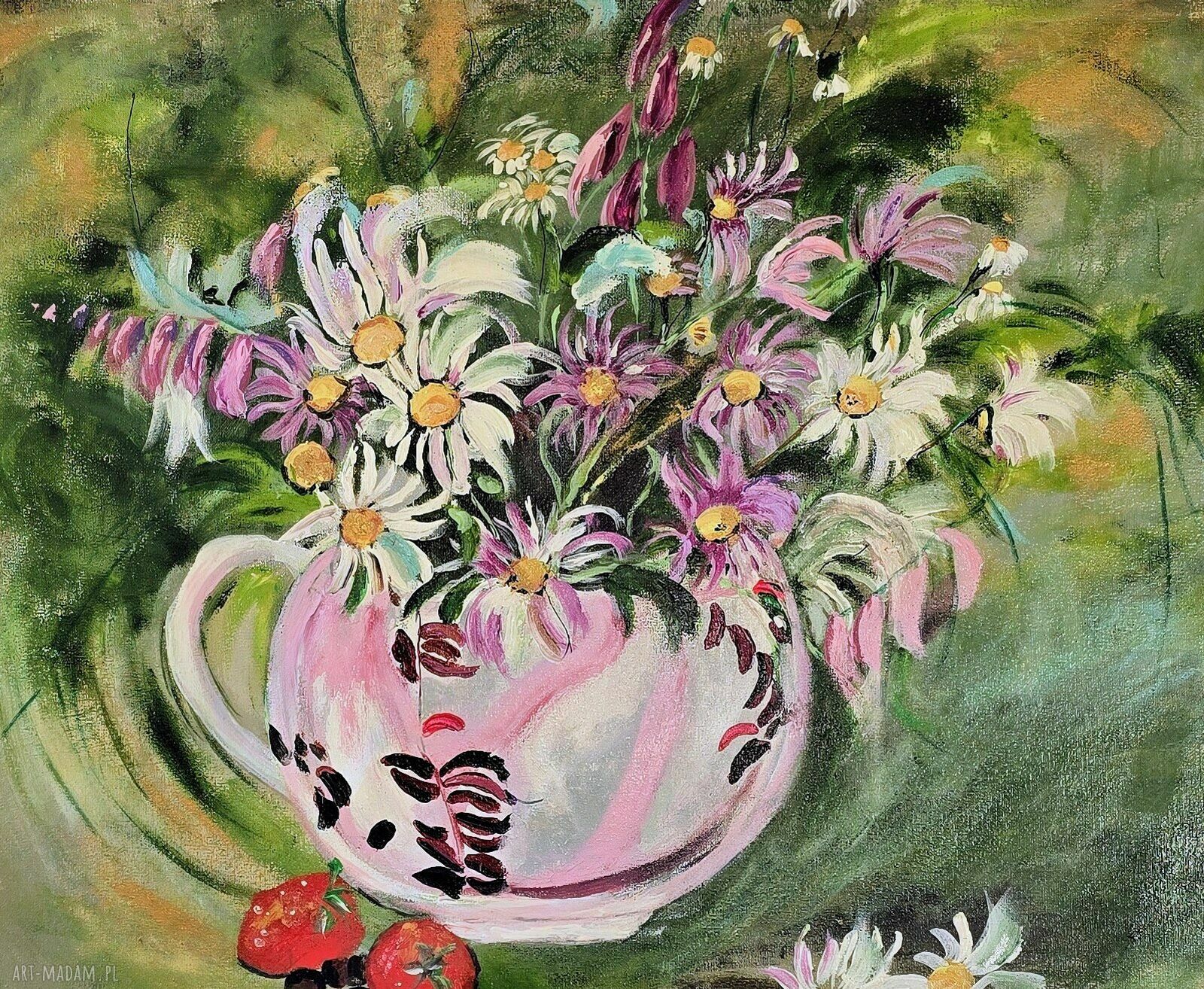 Truskawkowe lato - obraz akrylowy z truskawkami 50x40x1 cm