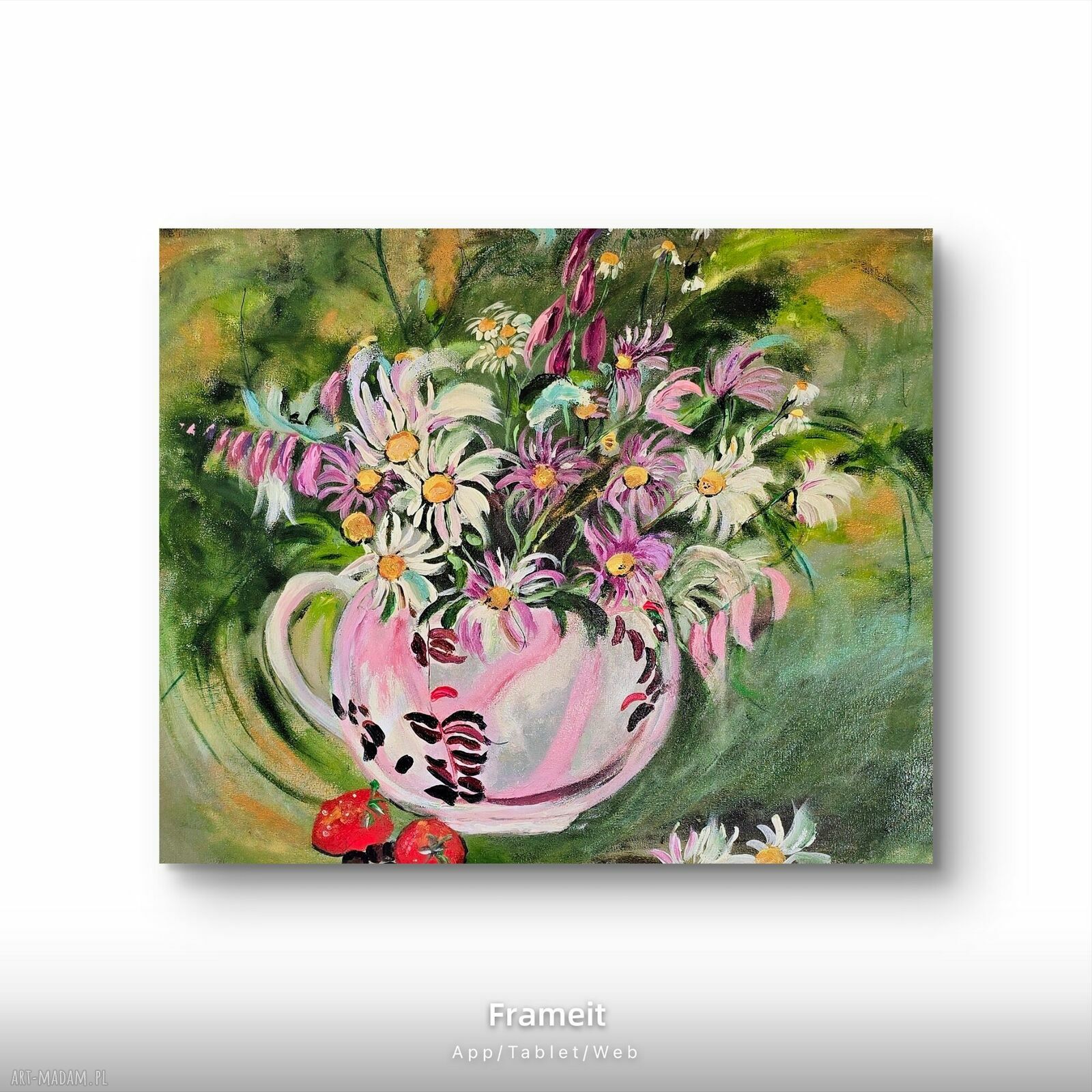 Truskawkowe lato - obraz akrylowy z truskawkami 50x40x1 cm