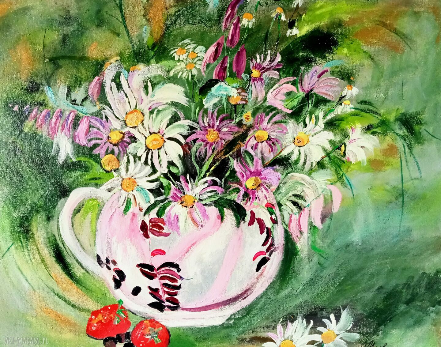 Truskawkowe lato - obraz truskawki i przyroda (50x40x2 cm)