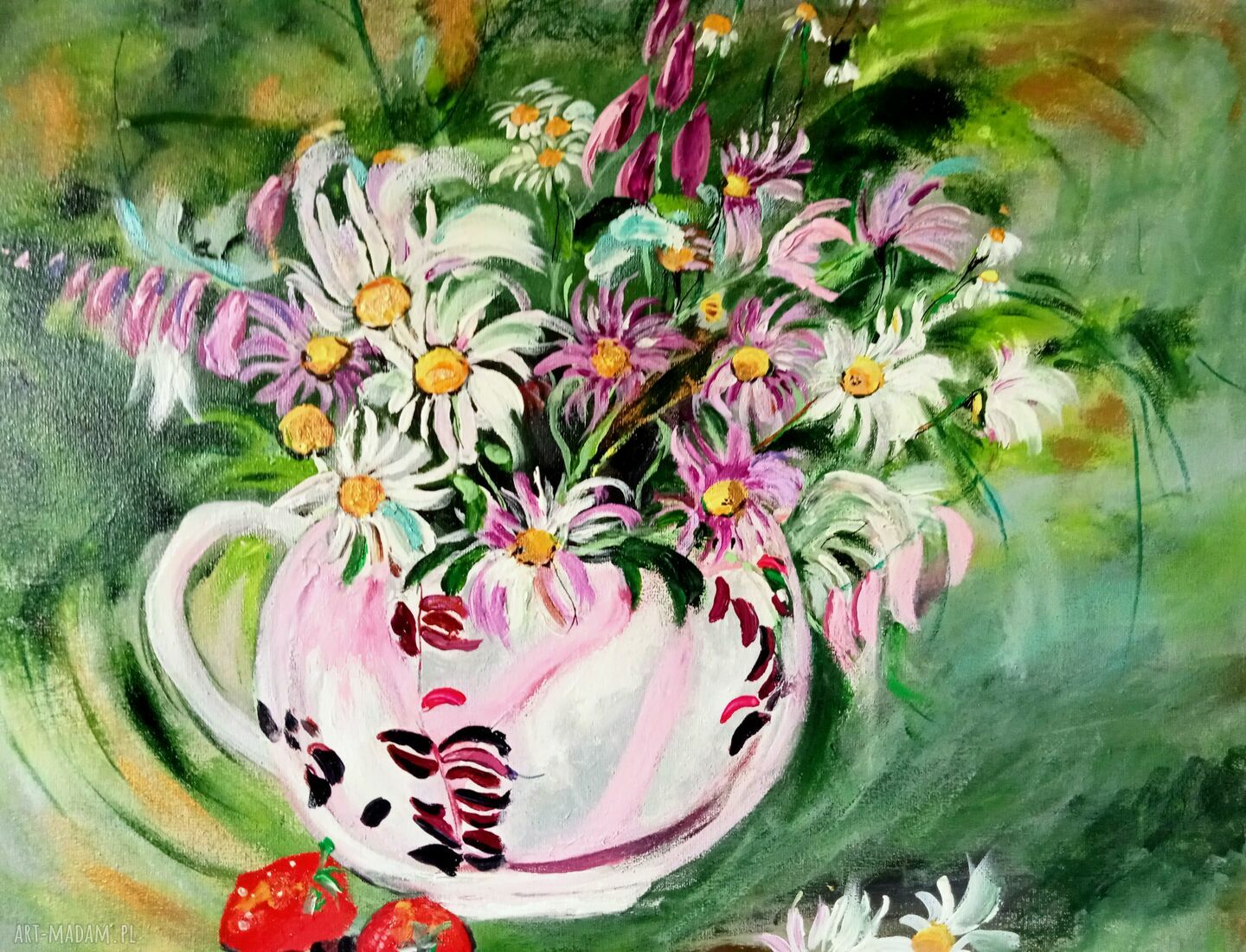 Truskawkowe lato - obraz truskawki i przyroda (50x40x2 cm)