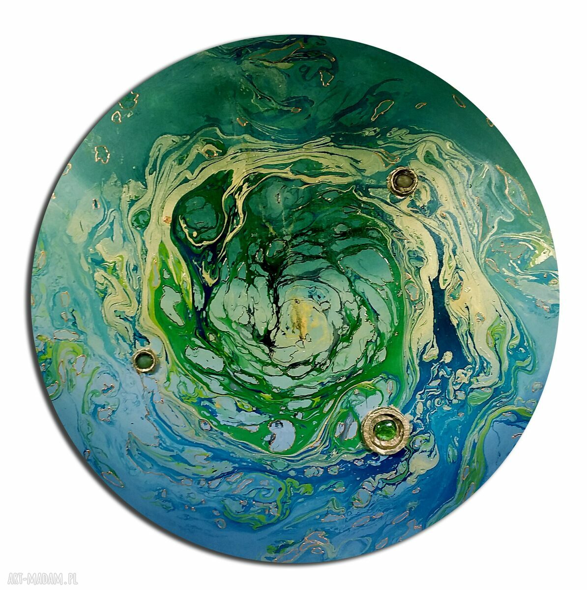 Tryptyk księżycowy w motywie Kosmos - handmade z ebru, złotym i miedzianym reliefem