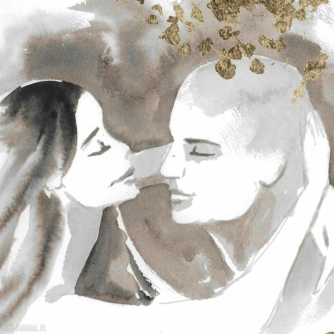 Tryptyk „Razem” z pozłotą - grafika ręcznie malowana