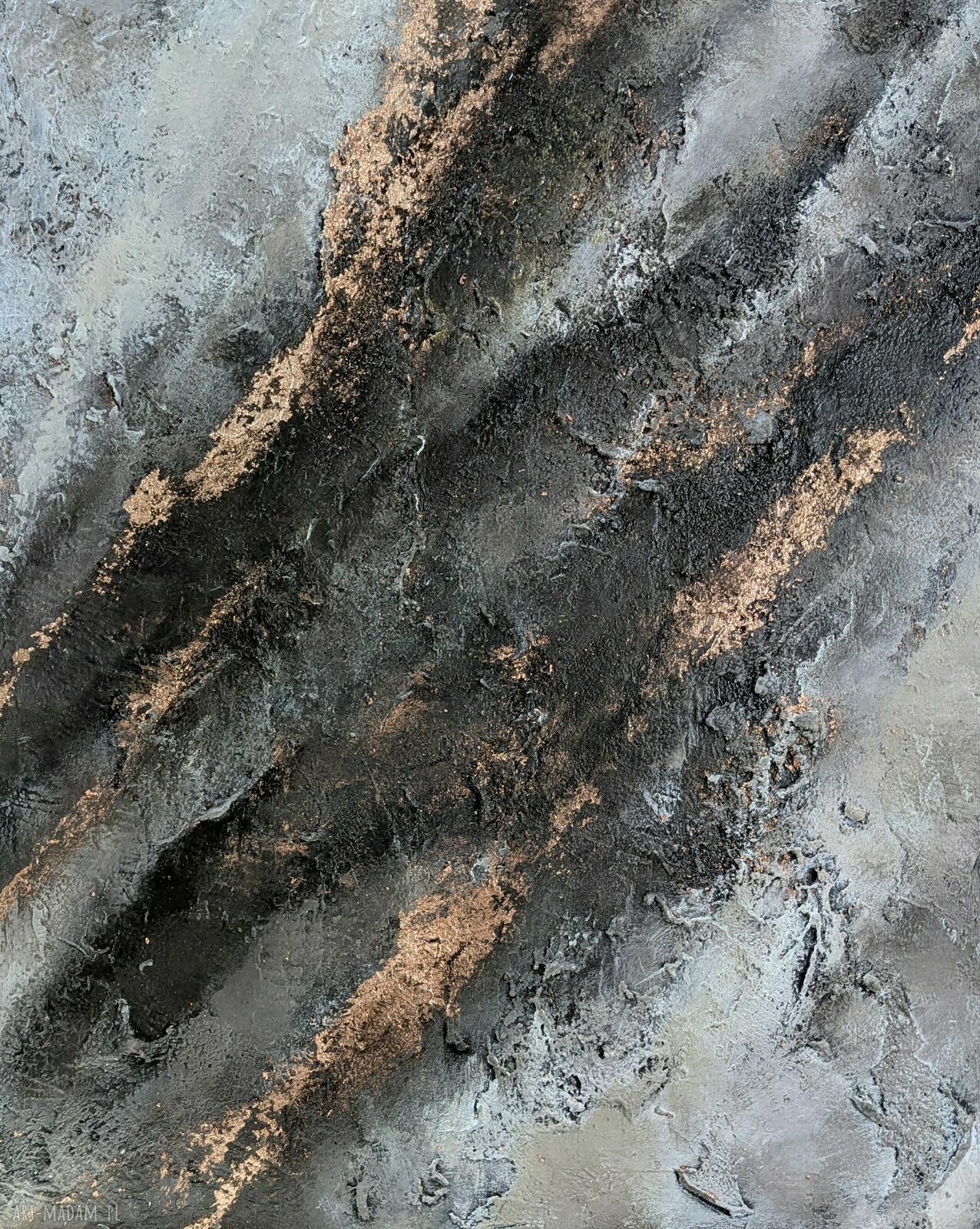 Tryptyk ręcznie malowany 120x90 cm - obraz strukturalny w abstrakcji brąz, beż i miedź