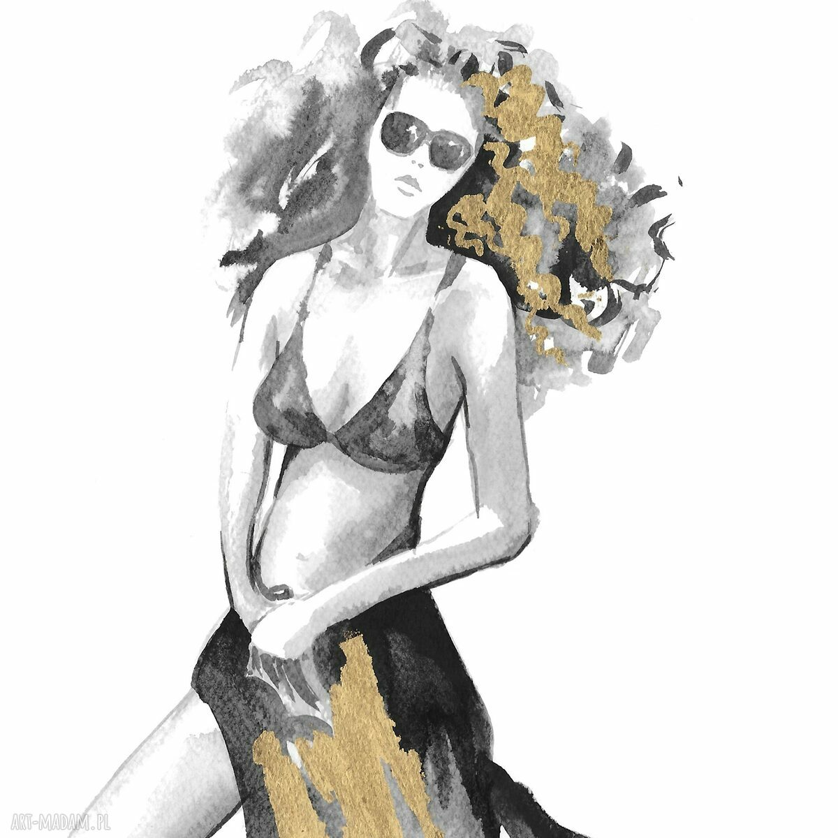 Tryptyk „Summertime” - zestaw grafik ręcznie malowanych i złoconych