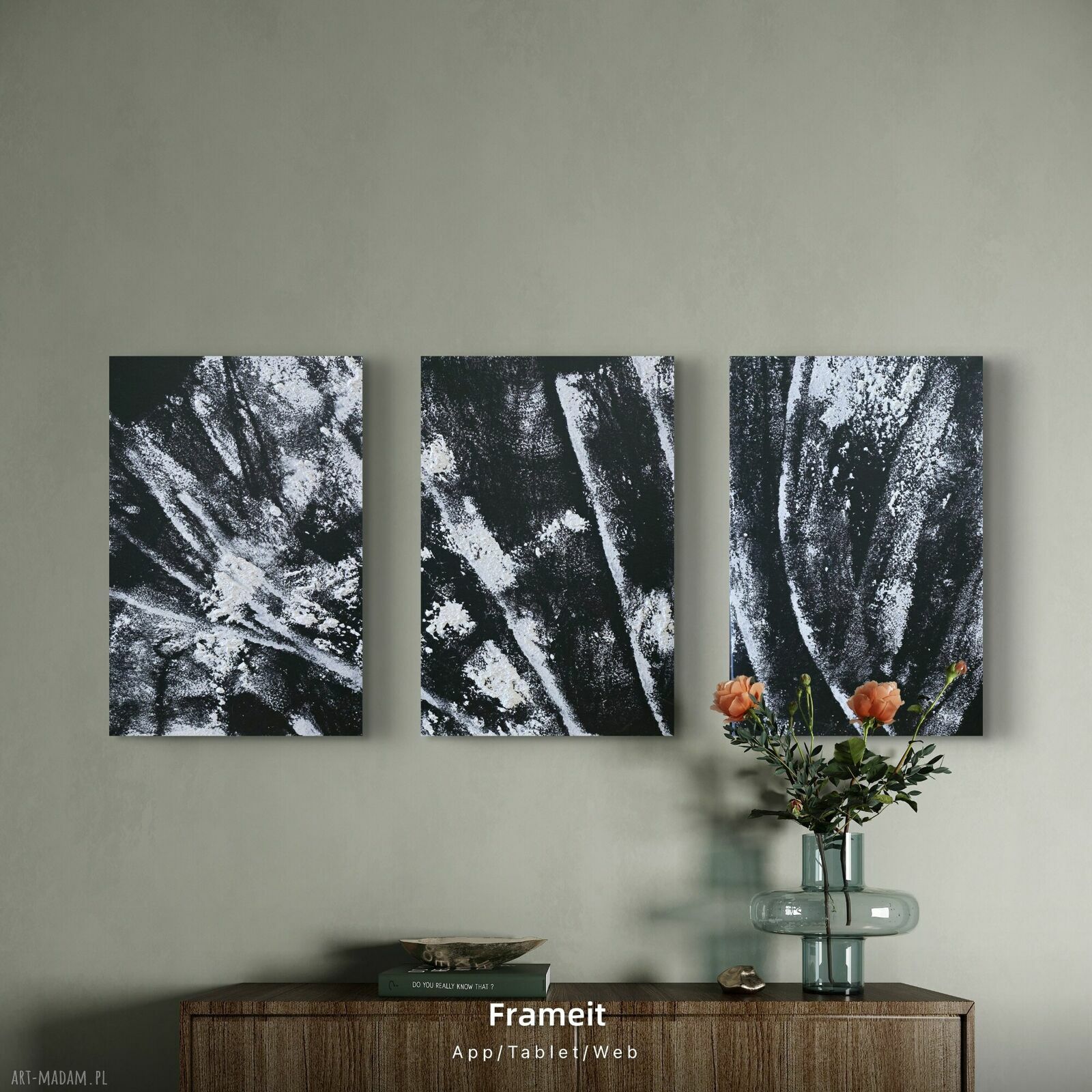 Tryptyk zimowy black&white - obraz akrylowy na płótnie 60x40x1 cm