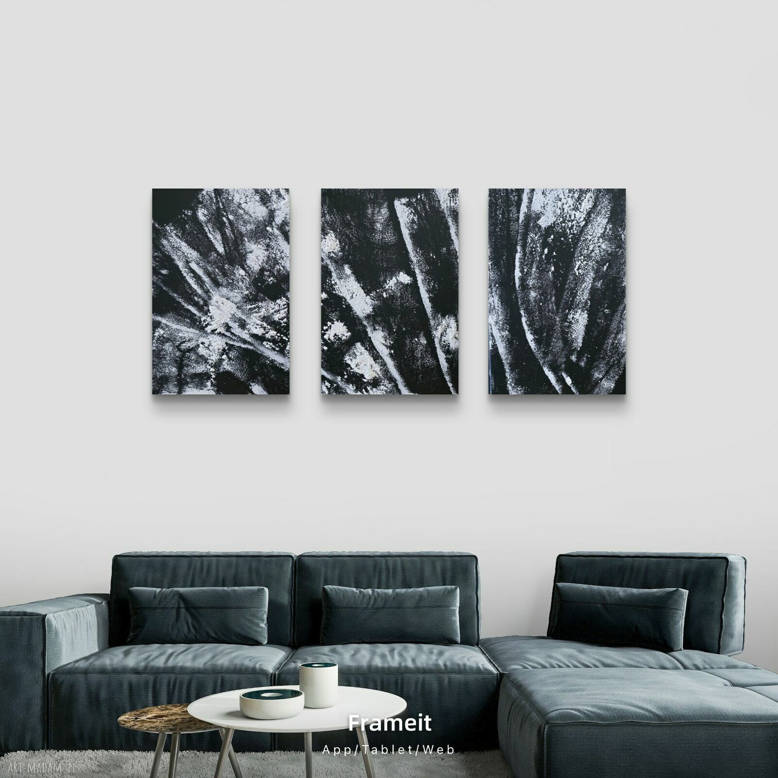 Tryptyk zimowy black&white - obraz akrylowy na płótnie 60x40x1 cm
