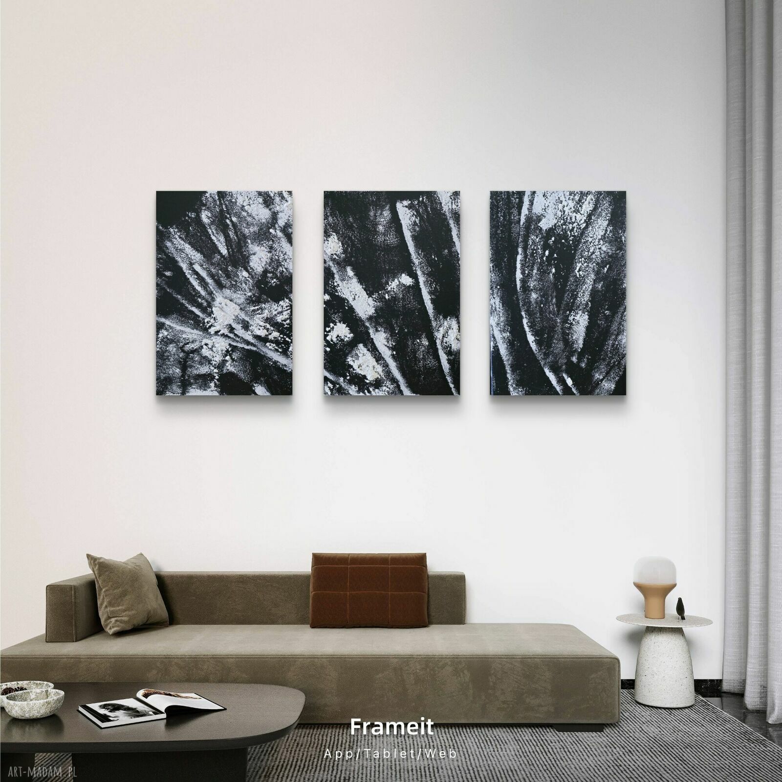 Tryptyk zimowy black&white - obraz akrylowy na płótnie 60x40x1 cm