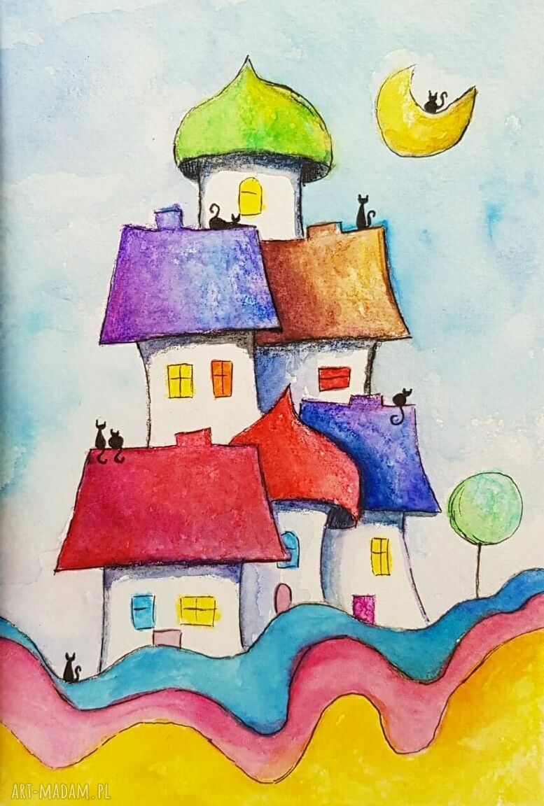 Komplet trzech akwareli z kotami w formacie 12,5/18 cm