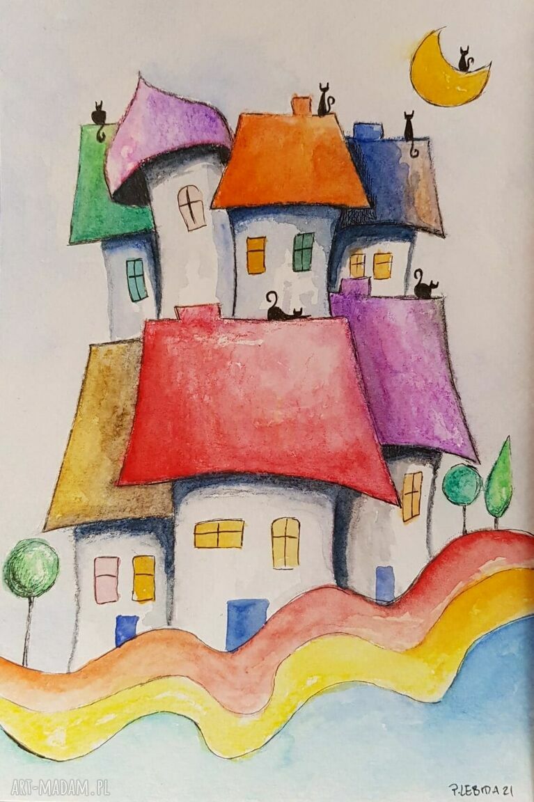 Komplet trzech akwareli z kotami w formacie 12,5/18 cm