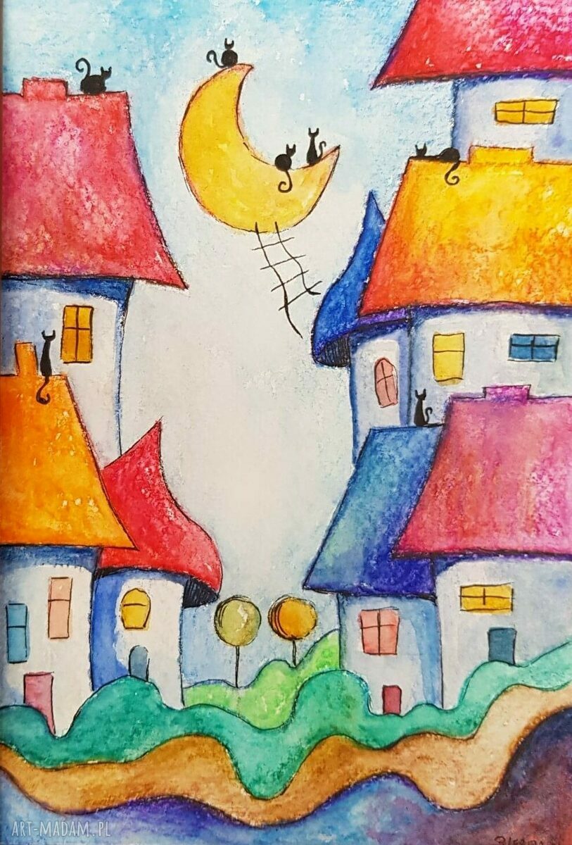 Komplet trzech akwareli z kotami w formacie 12,5/18 cm