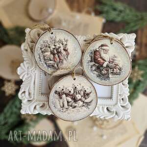 trzy duże plastry drewniane - dekoracje świąteczne