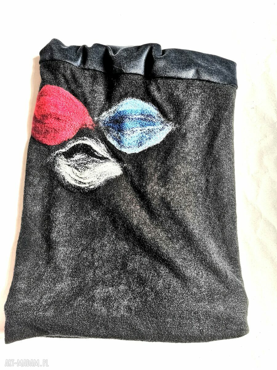 Komin tuba wełniany czarny filcowany na podszewce 33x48 cm