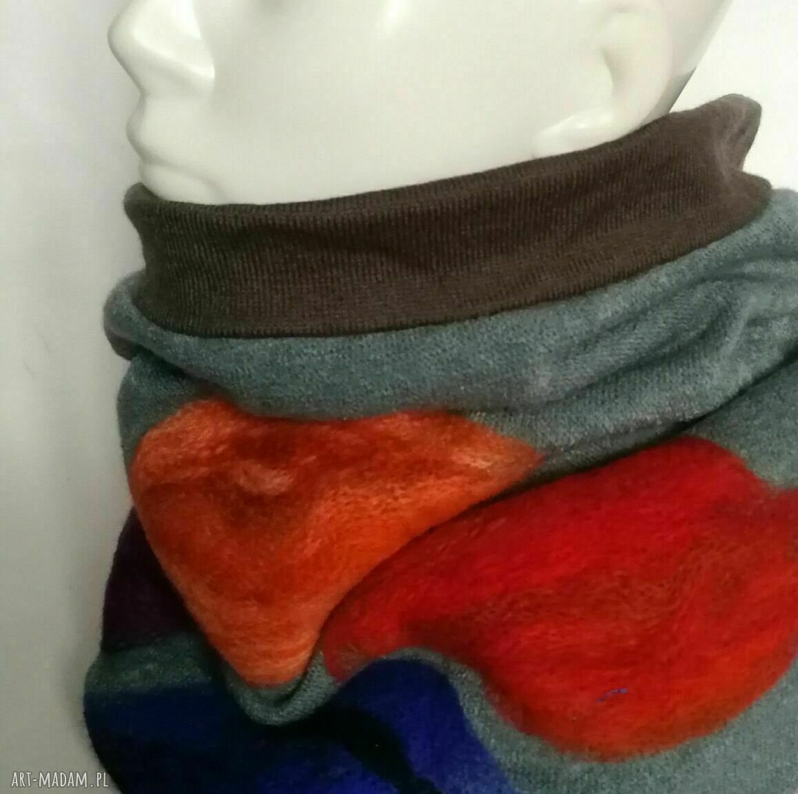 Komin tuba wełniany filcowany Etno Boho Frida w kolorze niebieskim gołębi