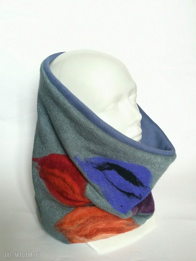 Ciepły komin tuba z wełny filcowanej - styl folk i boho na zimę