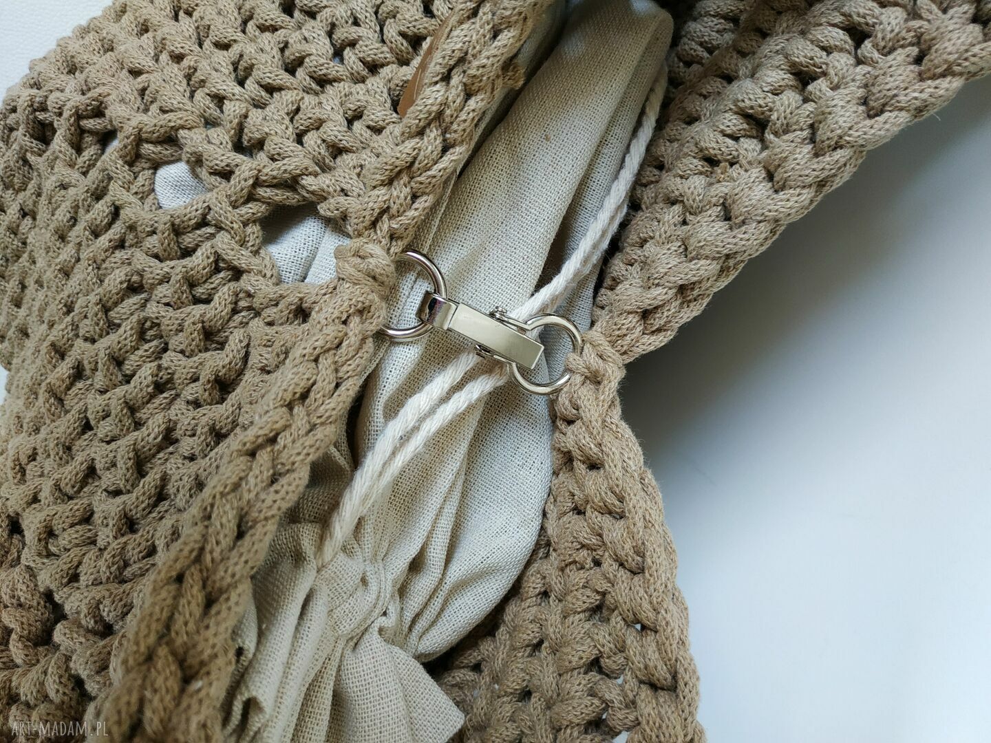 Torba Tulip Bag ze sznurka bawełnianego - ciemny beż boho na ramię (handmade)