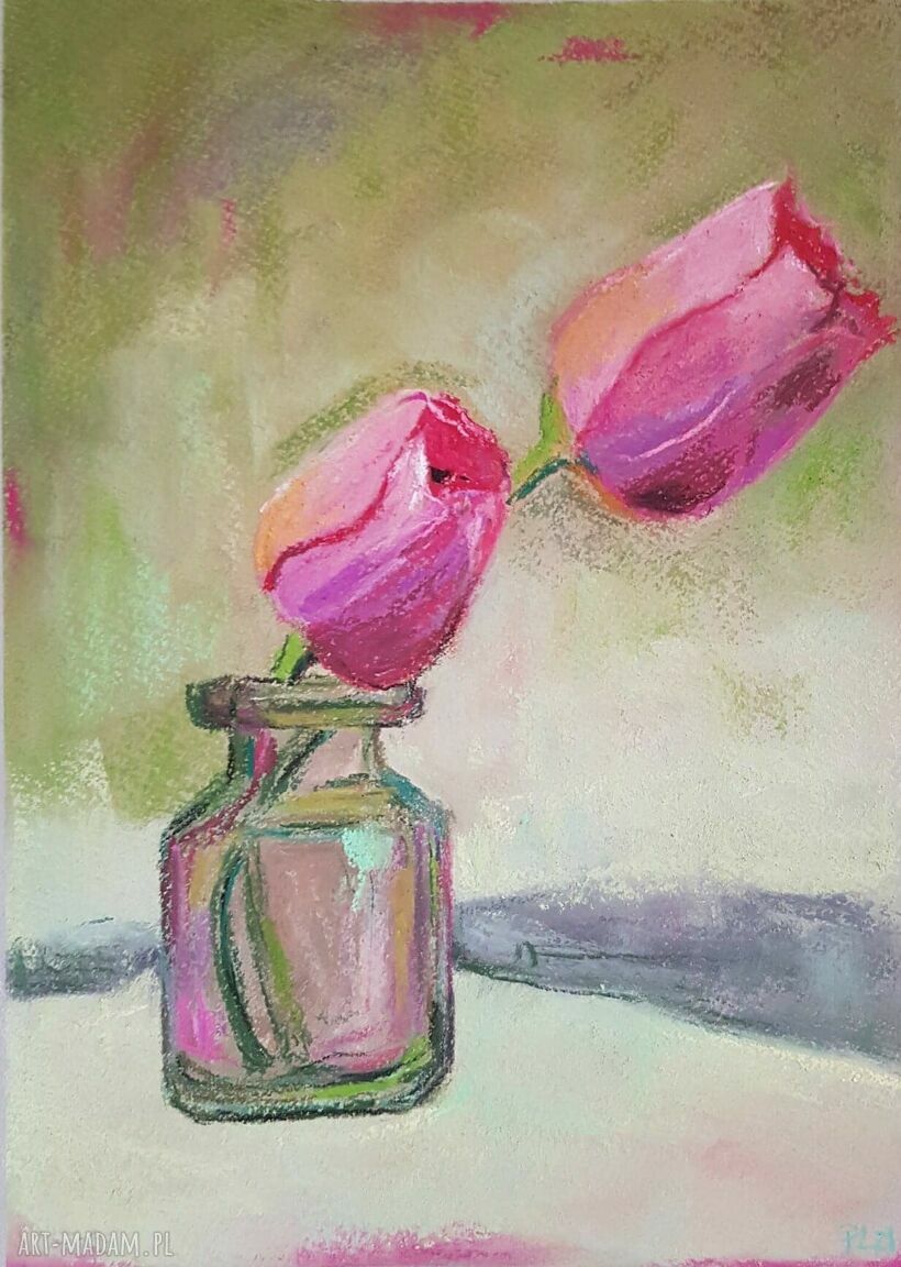 Tulipany - praca wykonana pastelami A4