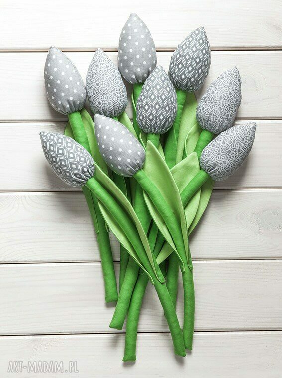 Szary bukiet bawełnianych tulipanów - 9 tulipanów handmade