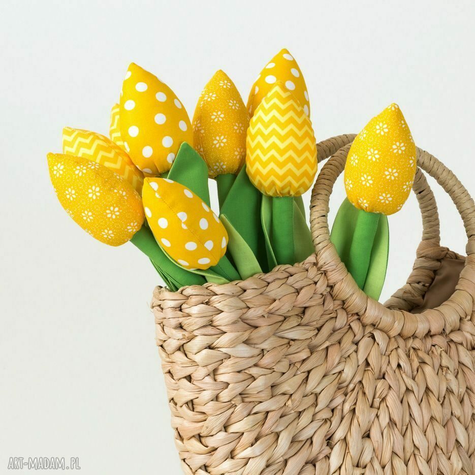 Żółty bawełniany bukiet tulipanów handmade - 9 nie więdnących kwiatów