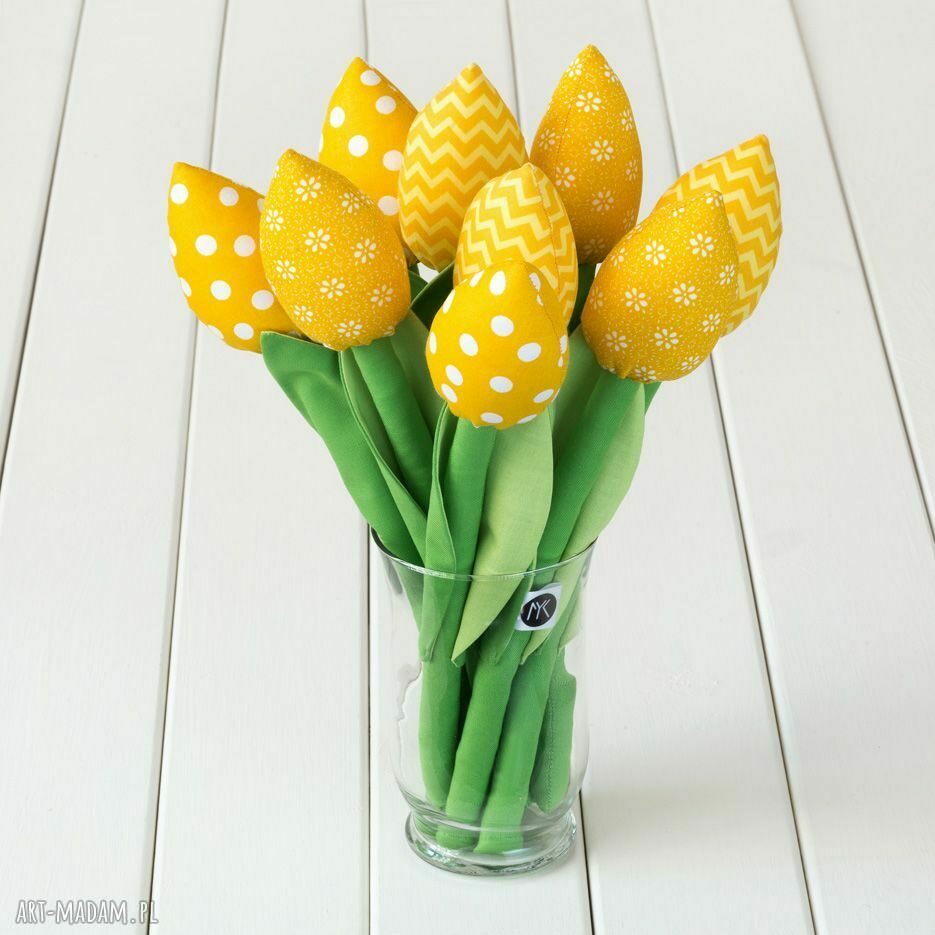 Żółty bawełniany bukiet tulipanów handmade - 9 nie więdnących kwiatów