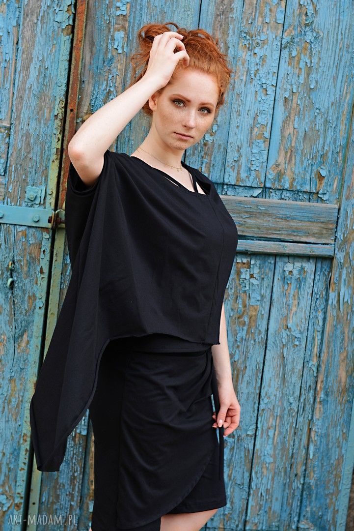 Tunika asymetryczna bez rękawów - długa luźna bluzka handmade