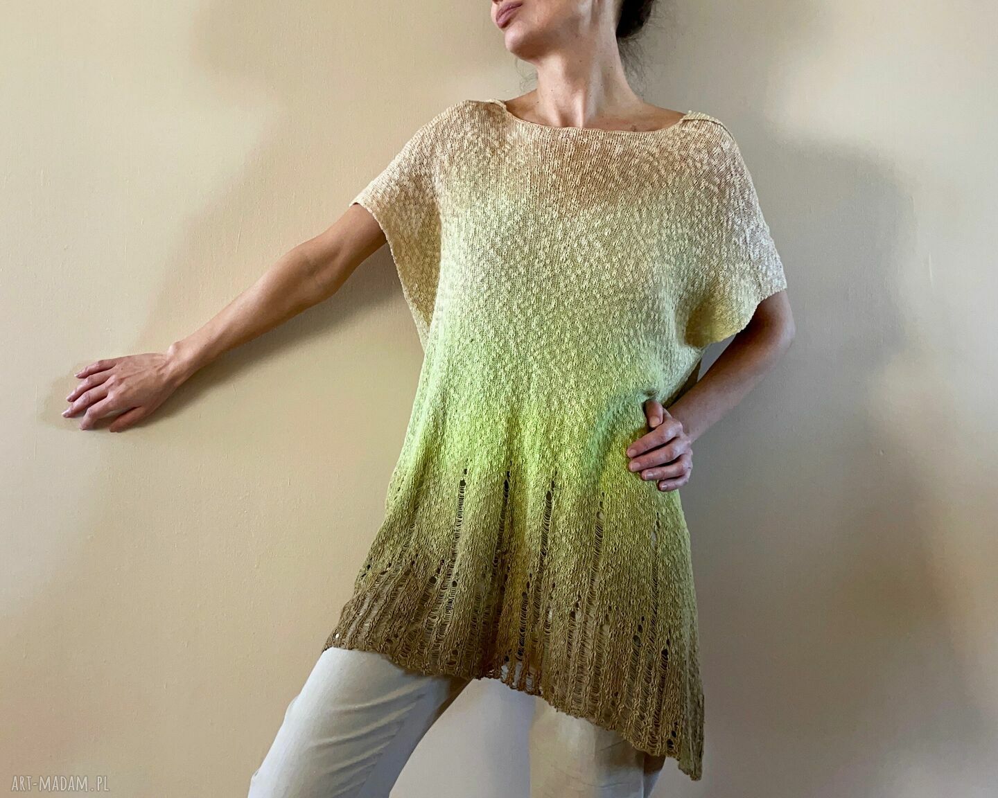 Tunika bawełniana z kapturem - ręcznie barwiona, oversize S/M/L