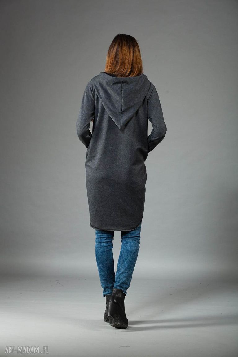 Asymetryczna tuniko-bluza Saloni Mix szara - kieszenie i kaptur