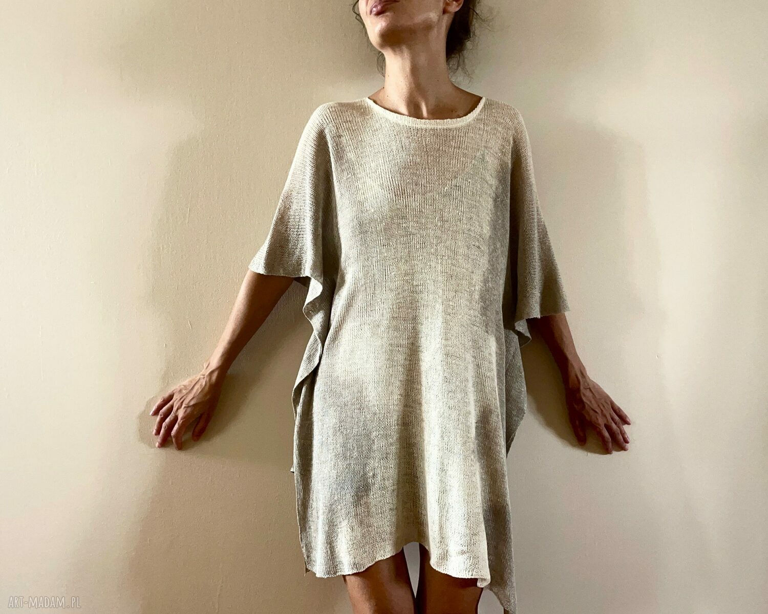 Tunika lniana krem&natura z 100% lnu - one size oversize (S-XL)
