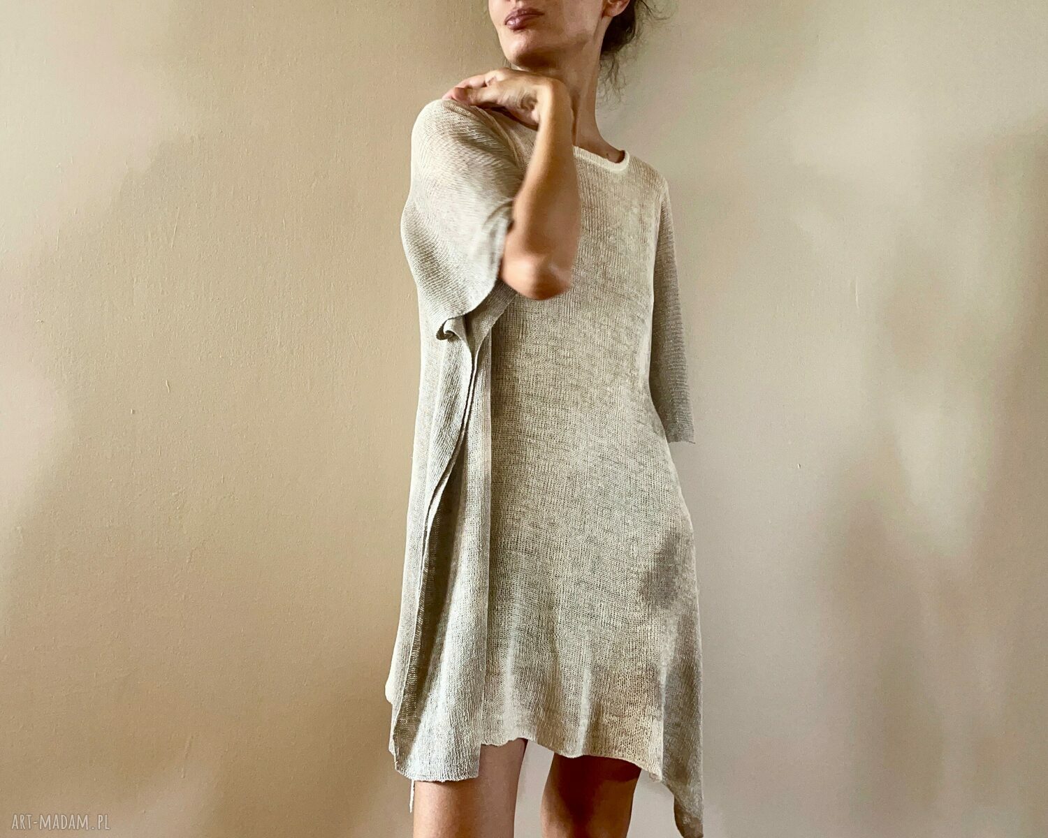 Tunika lniana krem&natura z 100% lnu - one size oversize (S-XL)