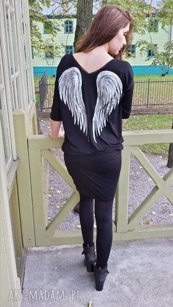 Tunika Skrzydła Black Angel - ręcznie malowana z wiskozy