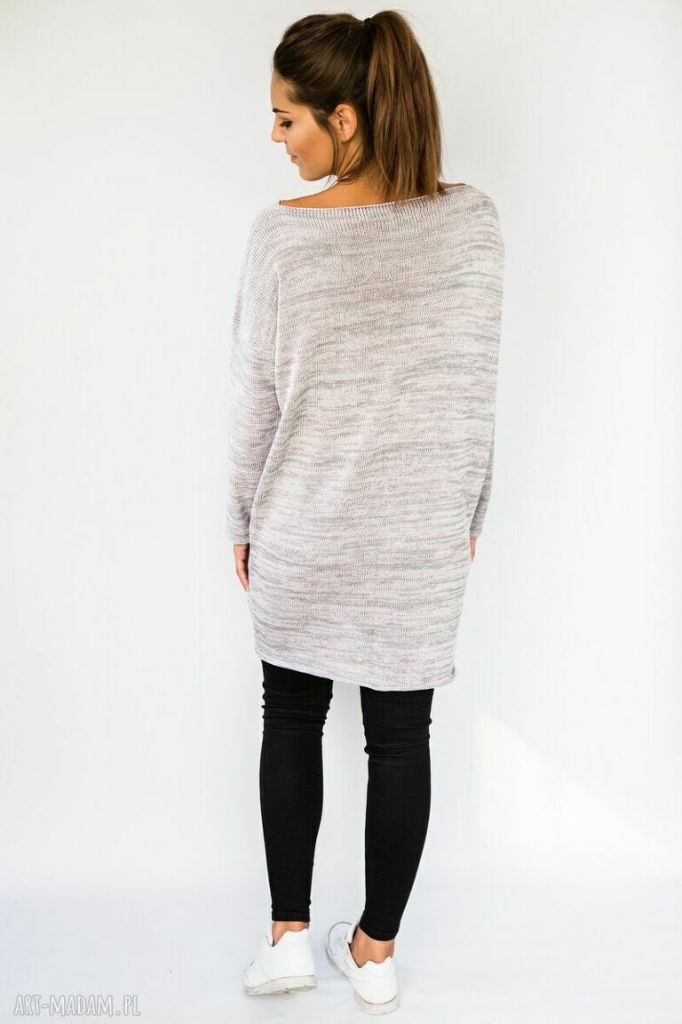 Tunika sweterek Hermina - oversize, melanż szarości i wrzos, handmade