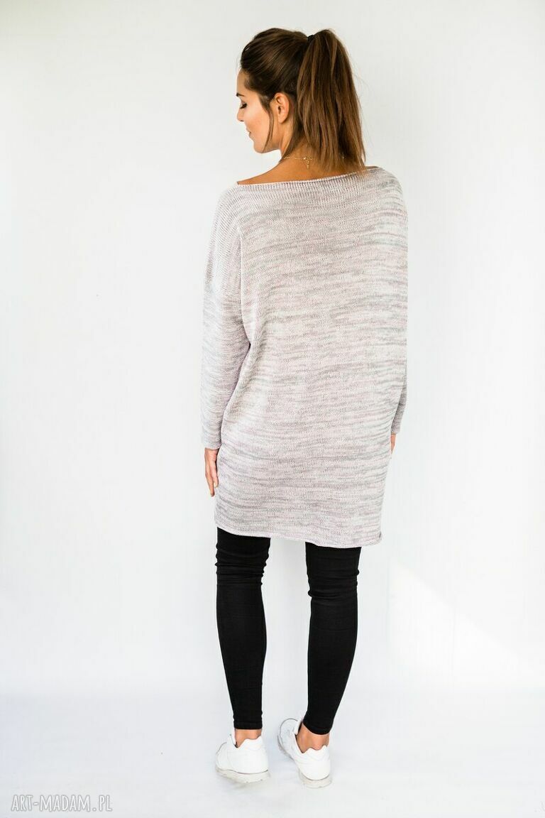 Tunika sweterek Hermina - oversize, melanż szarości i wrzos, handmade