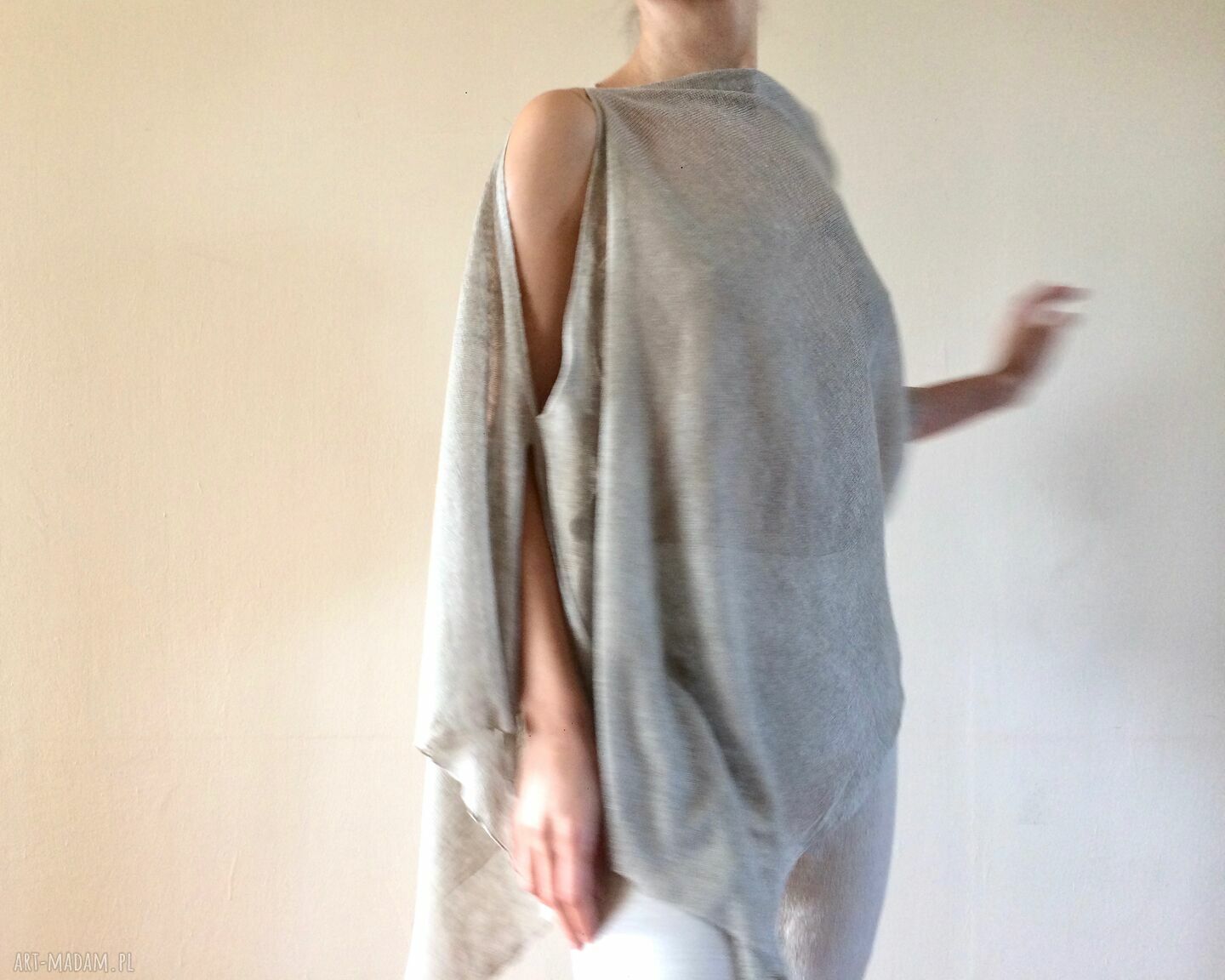 Ręcznie robione ponczo z naturalnego lnu lniana bluzka w stylu casual
