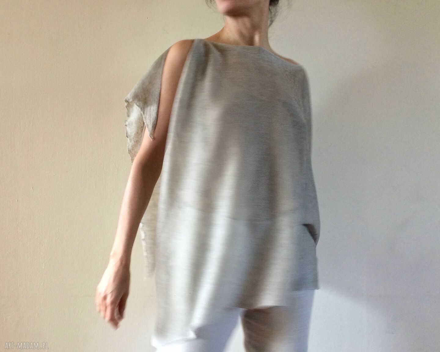 Ręcznie robione ponczo z naturalnego lnu lniana bluzka w stylu casual