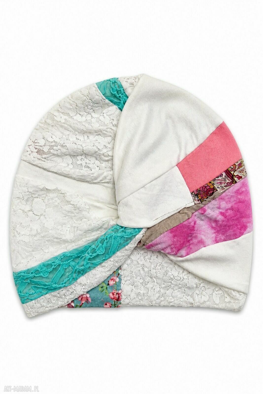 Turban boho patchworkowy - miękkie i oryginalne nakrycie głowy