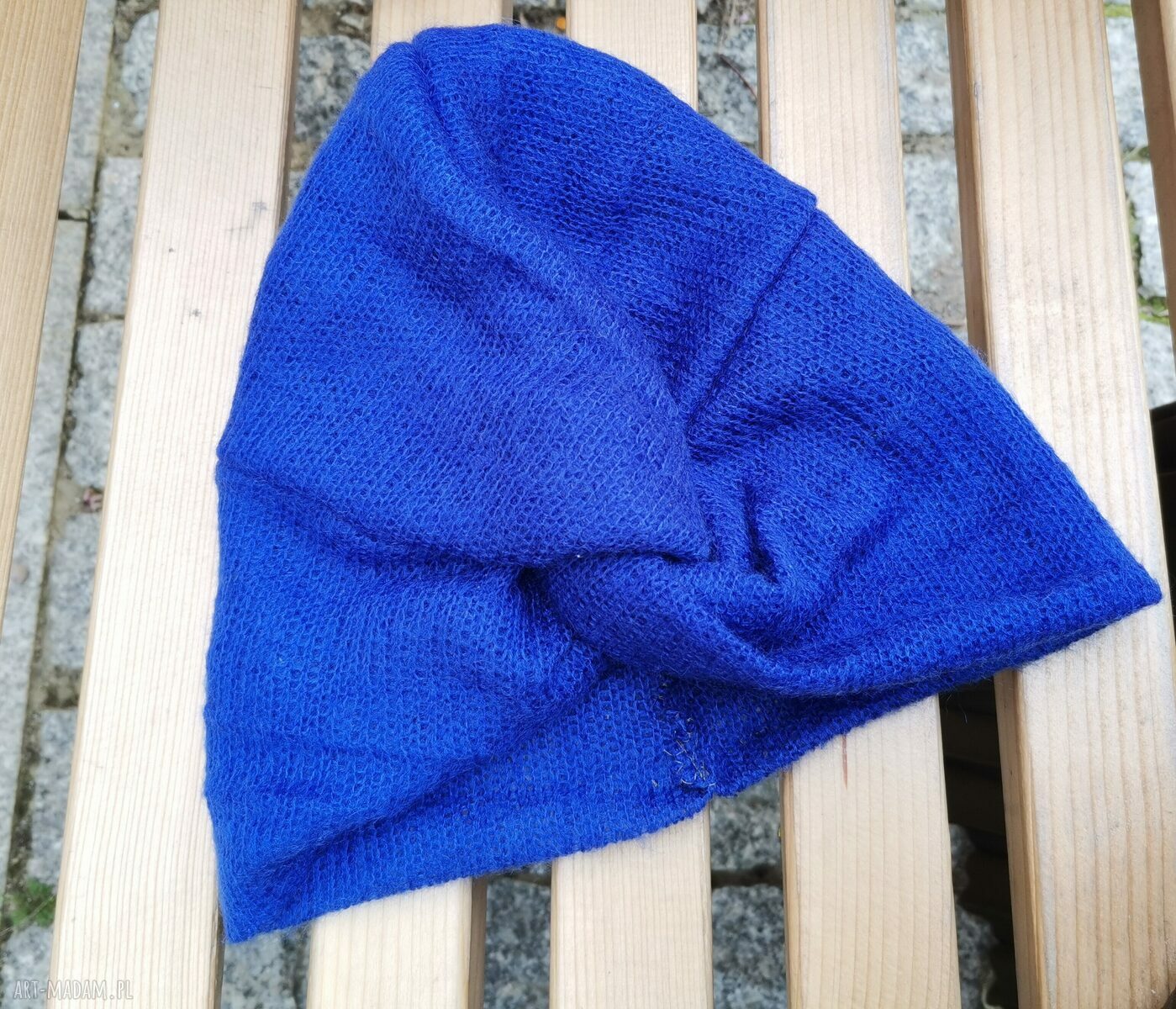 Turban chaber z dzianiny swetrowej - milutki boho z frędzlami