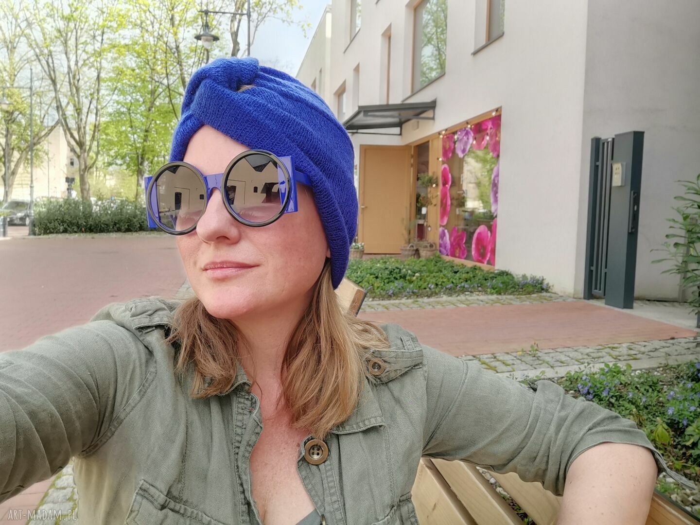 Turban chaber z dzianiny swetrowej - milutki boho z frędzlami