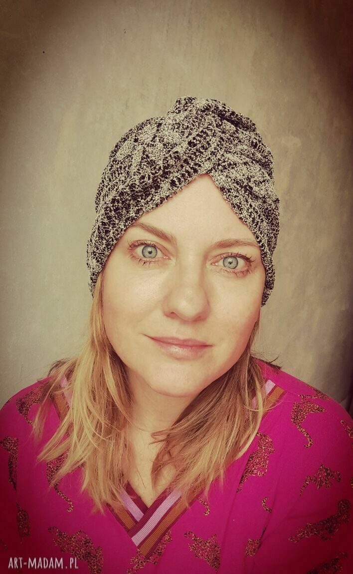 Turban codzienny koronkowy w szarym kolorze - uniwersalny obwód