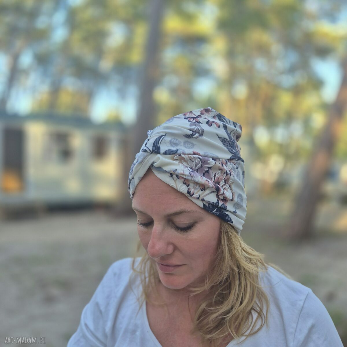 Turban codzienny z obwodem uniwersalnym - ręcznie robiony przez Rudę Klarę